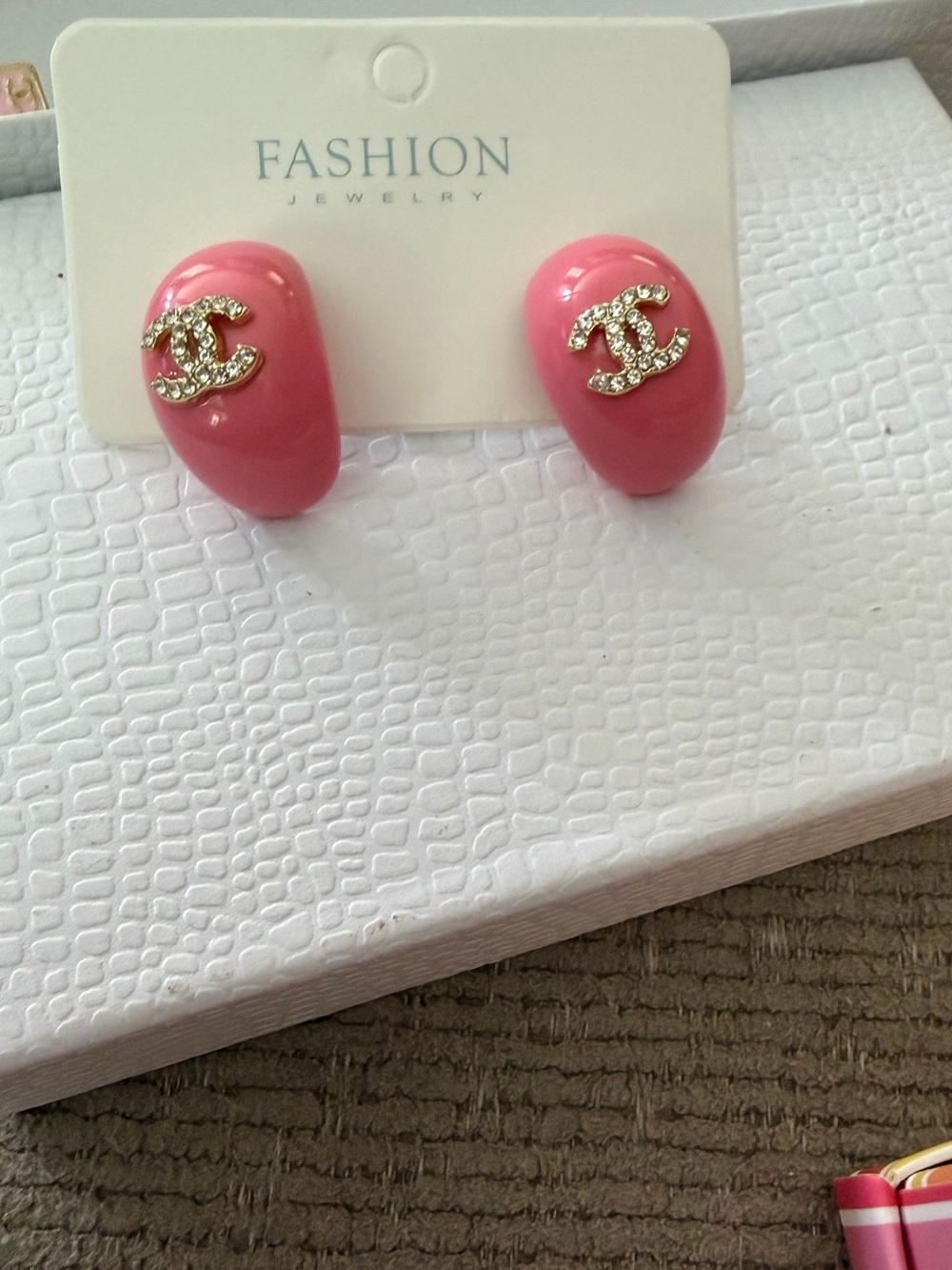 Pink & Crystal Button Post Earrings - Fashion Jewelry